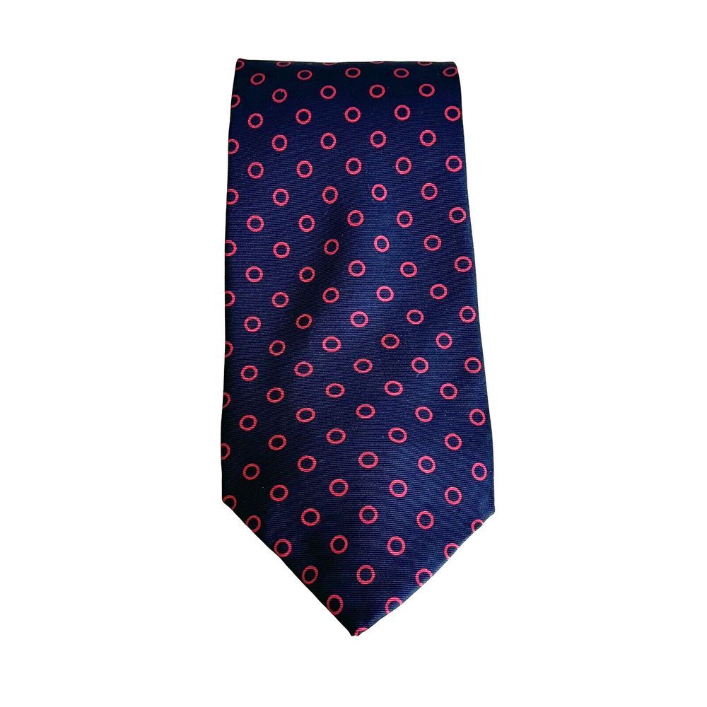 VTG BURBERRY's Men's Silk‎ Tie Blue/Red Geometric Circles Made In England
